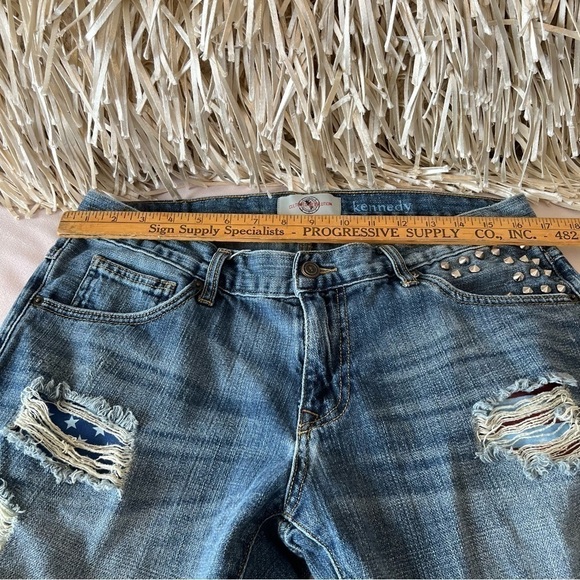 CULTURED REVOLUTION Kennedy Destroyed Jeans 36 Studded American Flag Blue Ripped - Picture 7 of 17
